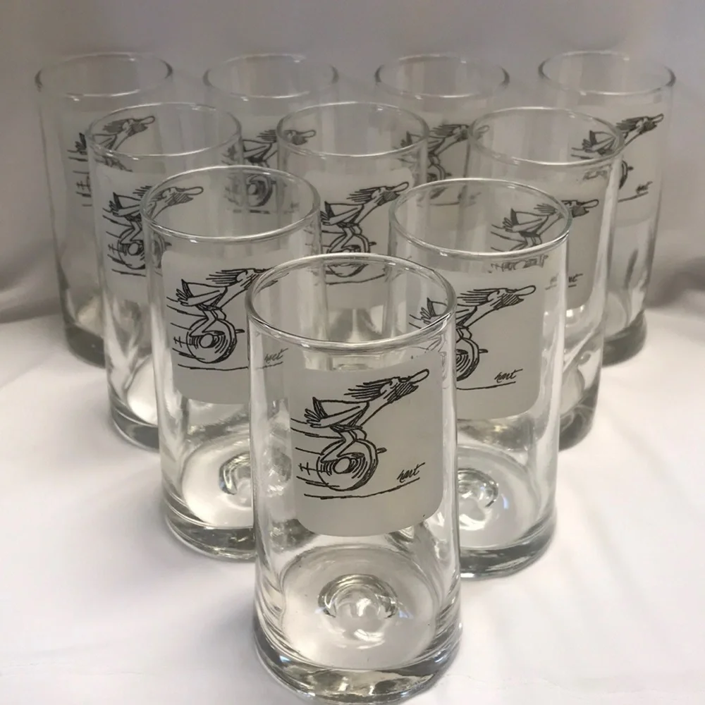 (10) Vintage MCM Johnny Hart BC Comics Caveman On A Roll Tumbler Glasses Barware